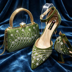 Elegant Italian Rhinestone Pointed-Toe High Heel Shoes with Matching Handbag Set - Stylish & Comfortable Women's Footwear