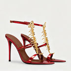 Fishbone Rhinestone Open Toe Stiletto Sandals Woman Summer 2026 Pointed Toe Ankle Strap High Heel Shoes Party Wedding
