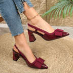 2026 Summer New Style Square Heel Women's High Heels Sexy Pointed Toe Casual Platform Shoes Fashionable Bow  Jane Sandals