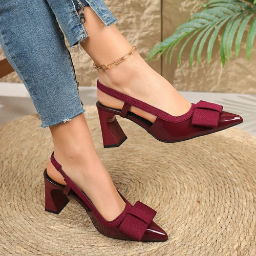 2026 Summer New Style Square Heel Women's High Heels Sexy Pointed Toe Casual Platform Shoes Fashionable Bow  Jane Sandals