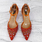 Elegant Italian Rhinestone Pointed-Toe High Heel Shoes with Matching Handbag Set - Stylish & Comfortable Women's Footwear