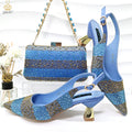2026 Nigerian Women Heel Ladies Italian Luxury Design Green Shoes And Bag Set Decorated with Rhinestone Handbag Wedding Party