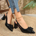 2026 Summer New Style Square Heel Women's High Heels Sexy Pointed Toe Casual Platform Shoes Fashionable Bow  Jane Sandals