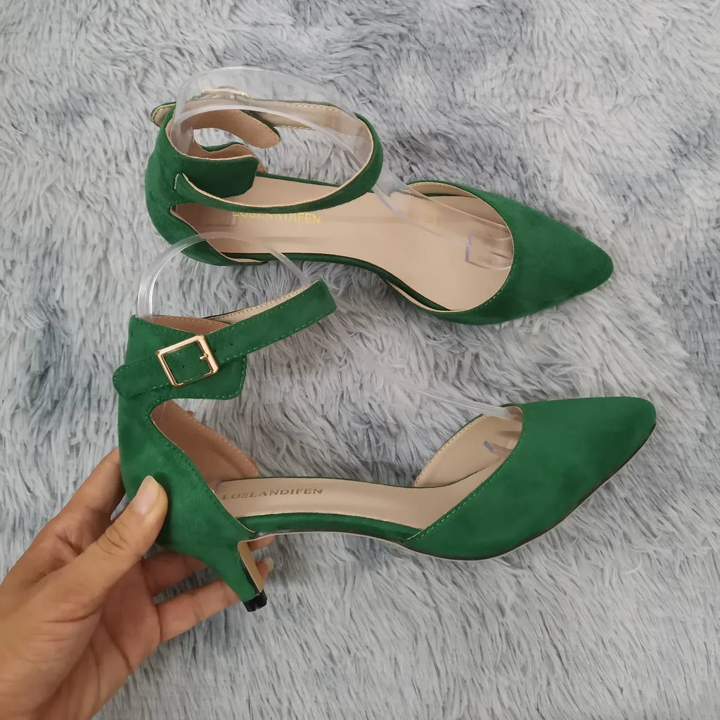 Women Sandals Summer Ladies Bridal Suede 5cm Thick Heel Pumps Wedding Party Shoe Newest Woman Open Toe Sexy Ankle Straps Sandal